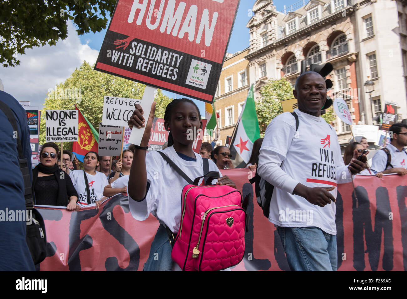 London, UK. 12th Sep, 2015. Refugees Welcome Here national demonstration in support of people fleeing the Syrian conflict takes place in central London, United Kingdom. Credit:  Peter Manning/Alamy Live News Stock Photo