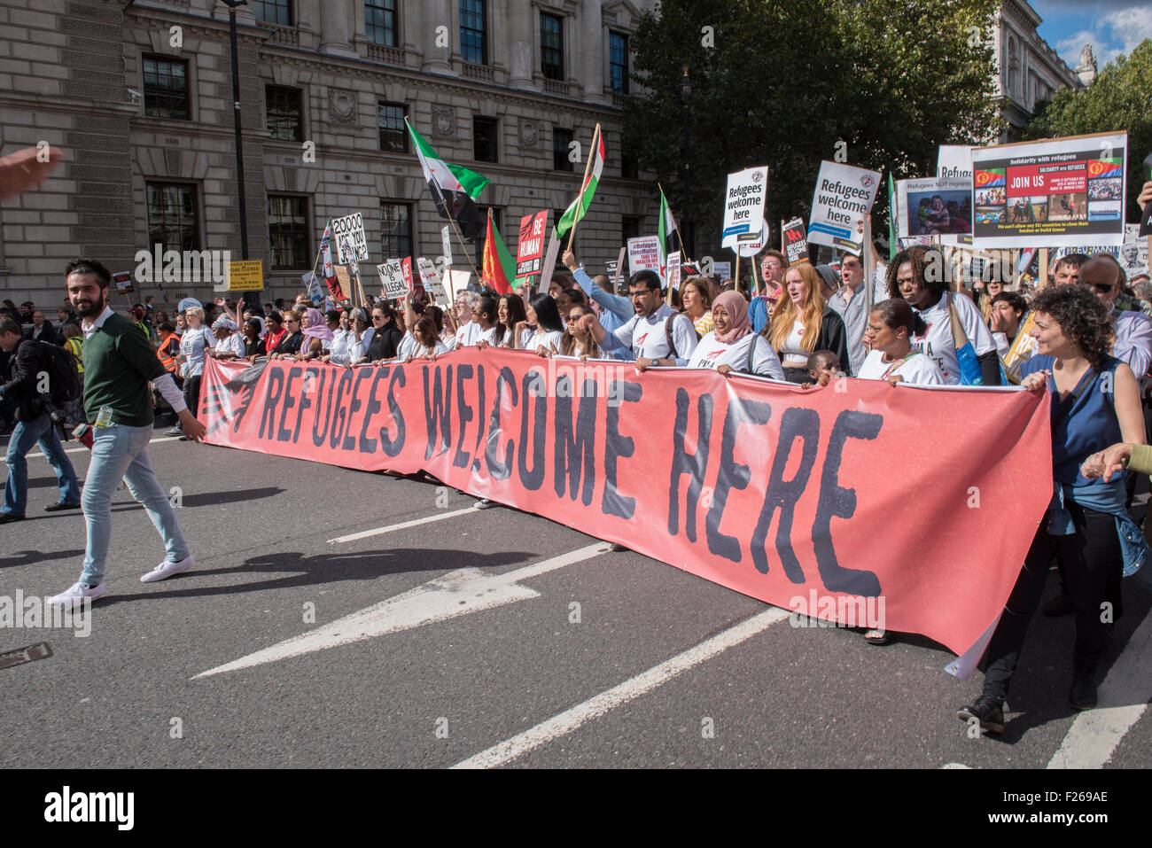 London, UK. 12th Sep, 2015. Refugees Welcome Here national demonstration in support of people fleeing the Syrian conflict takes place in central London, United Kingdom. Credit:  Peter Manning/Alamy Live News Stock Photo