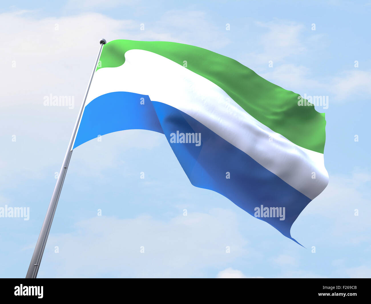 Sierra Leone flag flying on clear sky Stock Photo - Alamy