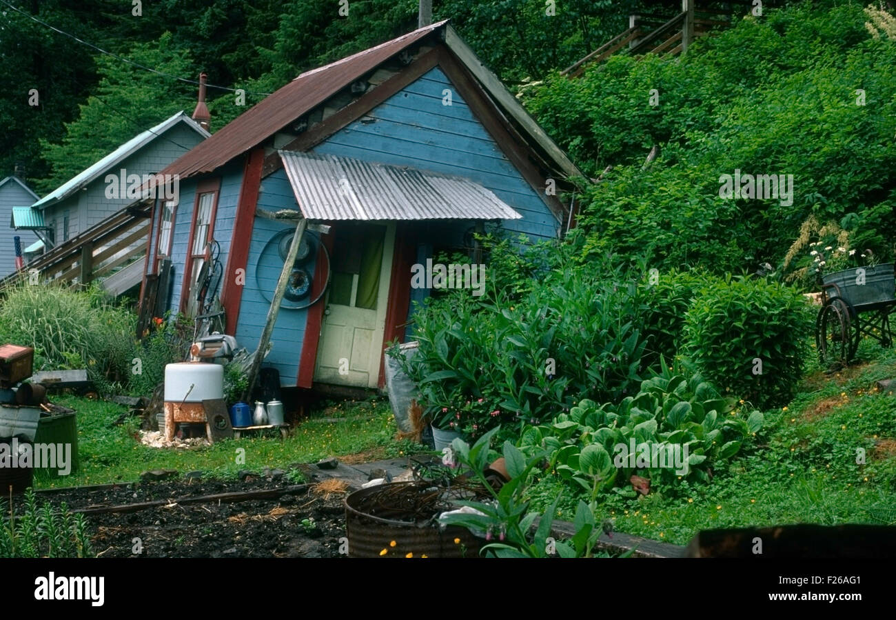Colorful residences in the Village of Tenakee Springs Chichagof Island; Southeast Alaska; Tongass National Forest; Alexander Arc Stock Photo