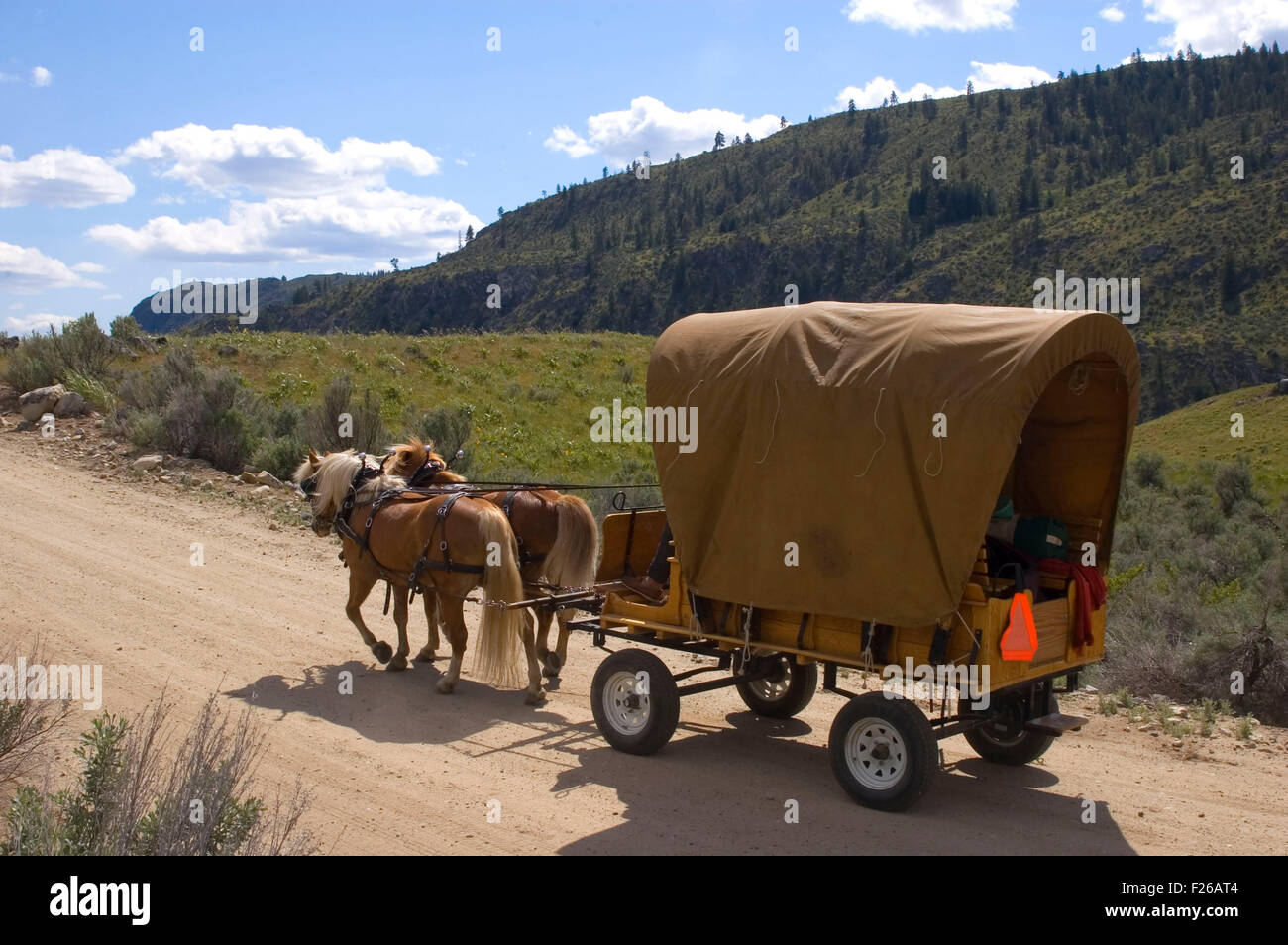 Ride to Rendezvous wagon, Okanogan County, Washington Stock Photo