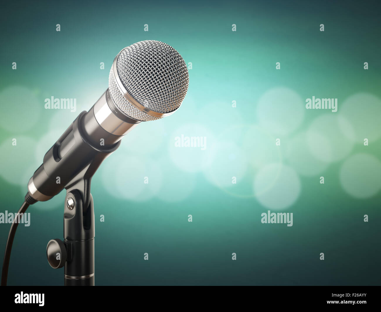 Microphone on the green abstract background. 3d Stock Photo Alamy