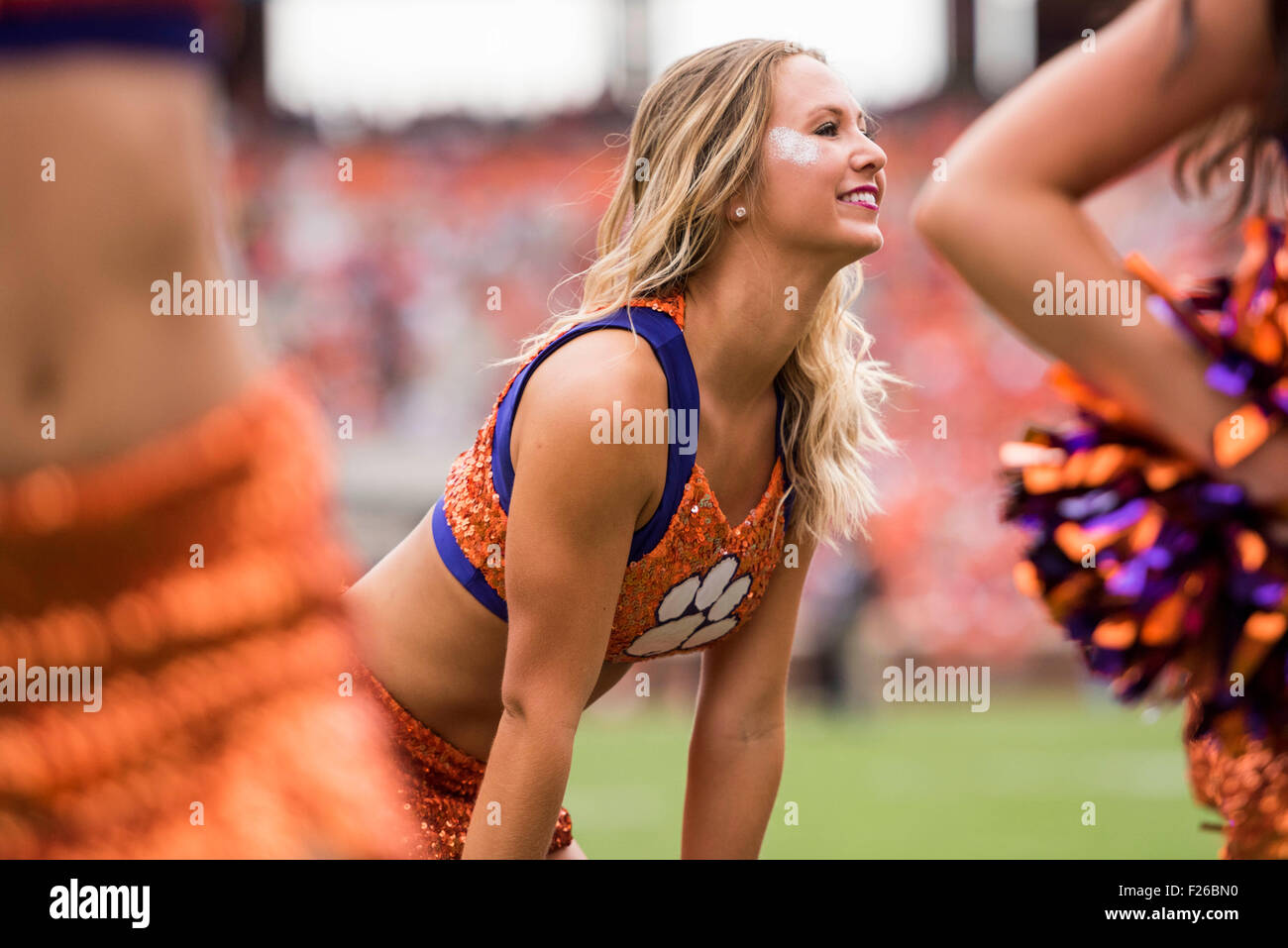 A Clemson Cheerleader During The Ncaa College Football Game Between Clemson And Appalachian 