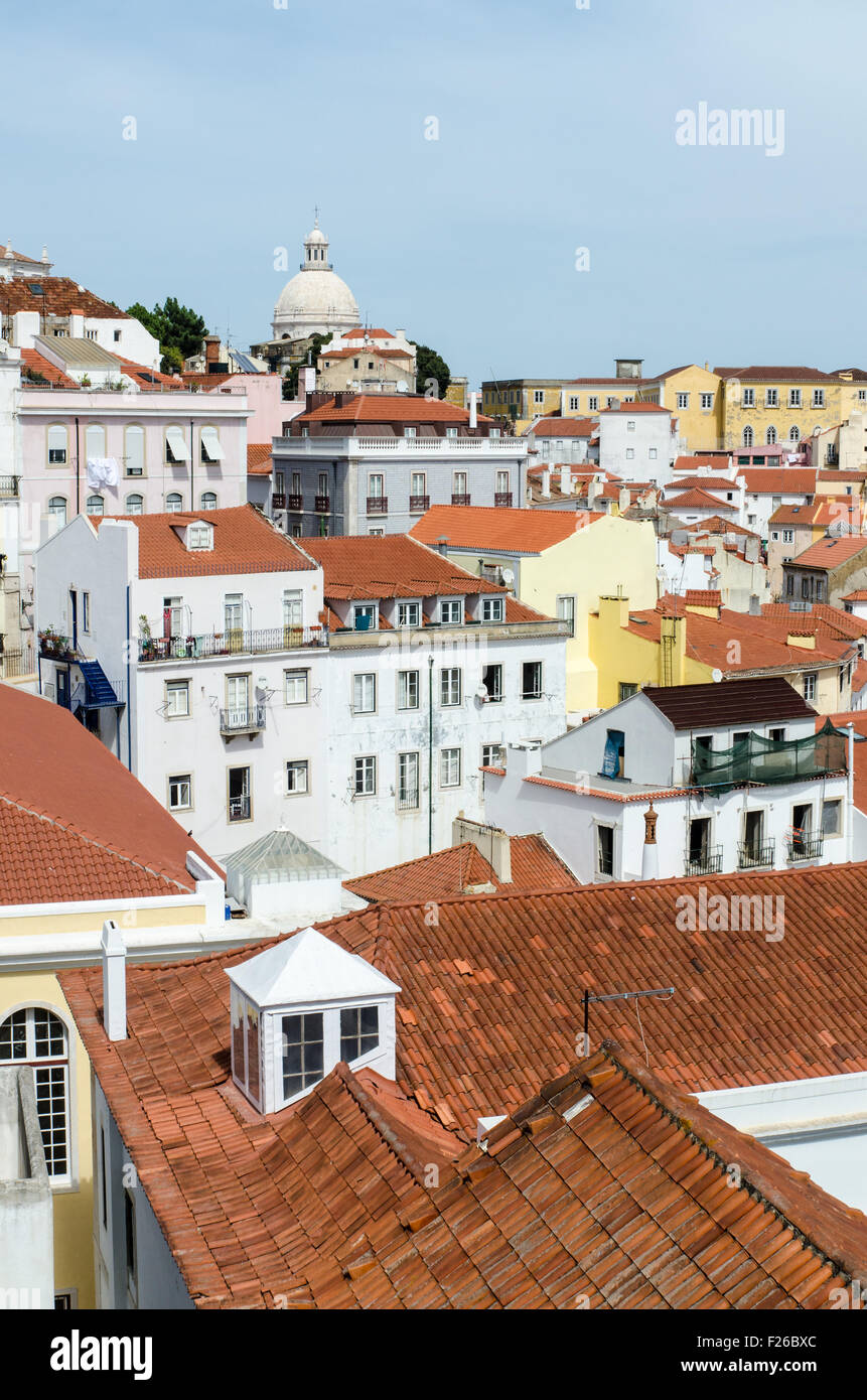 Overlooking the rooftops of Alfama, Lisbon, Portugal towards the Igreja de Sao Vicente de Fora