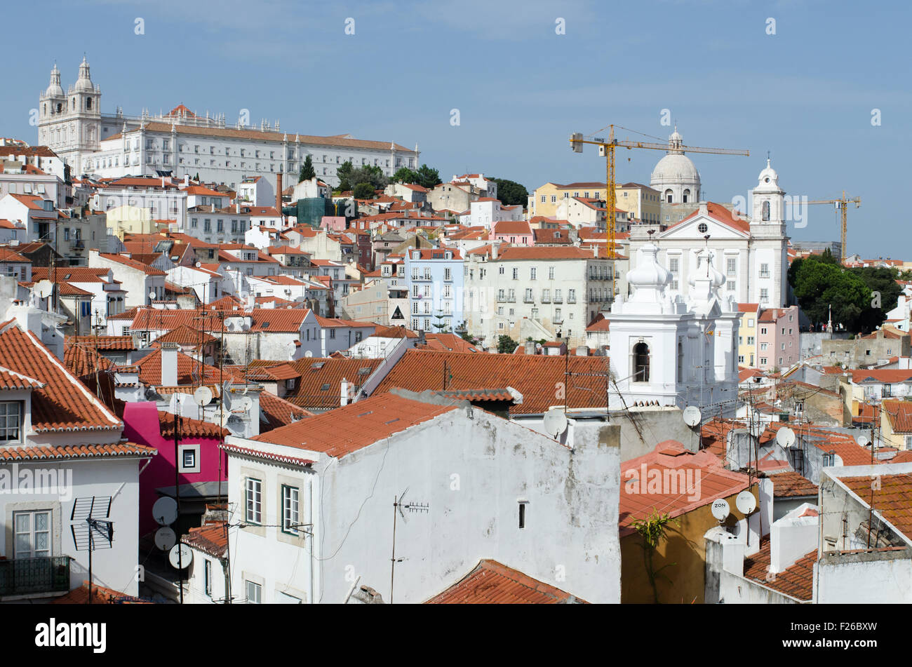 Overlooking the rooftops of Alfama, Lisbon, Portugal towards the Igreja de Sao Vicente de Fora
