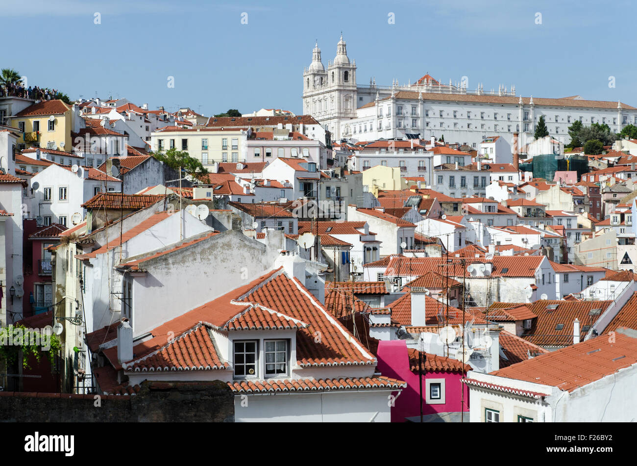 Overlooking the rooftops of Alfama, Lisbon, Portugal towards the Igreja de Sao Vicente de Fora
