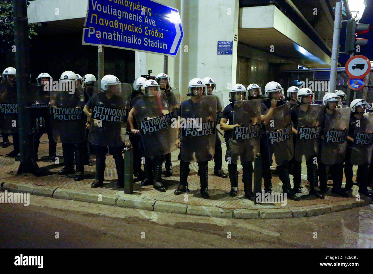 Athens, Greece. 12th Sep, 2015. Riot police officer in full riot gear ...