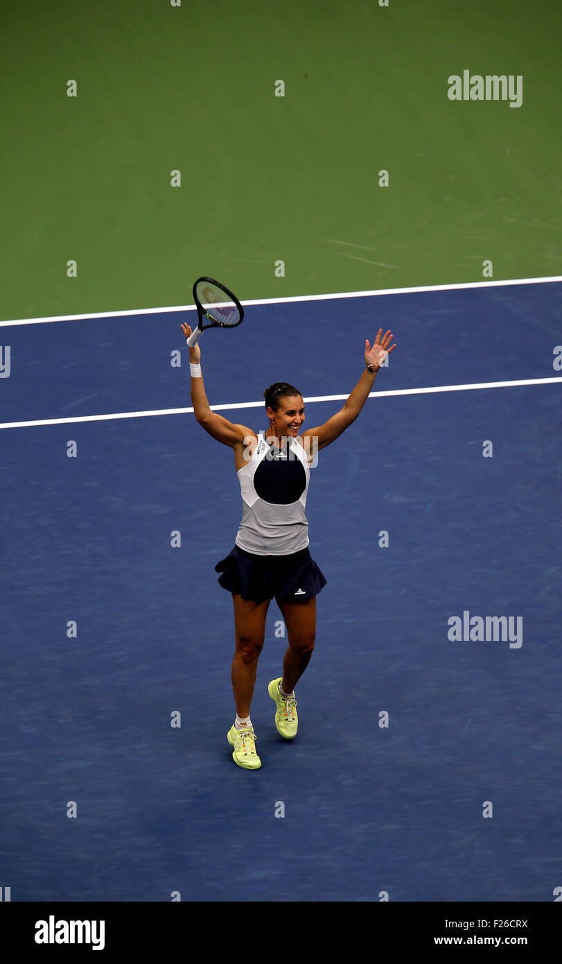 New York, USA. 12th Sep, 2015. Flavia Penetta of Italy celebrates after defeating countrywoman Roberta Vinci 7-6 (7-4), 6-2, in the finals of the U.S. Open at Flushing Meadows, New York on the afternoon of September 12th, 2015. Credit:  Adam Stoltman/Alamy Live News Stock Photo
