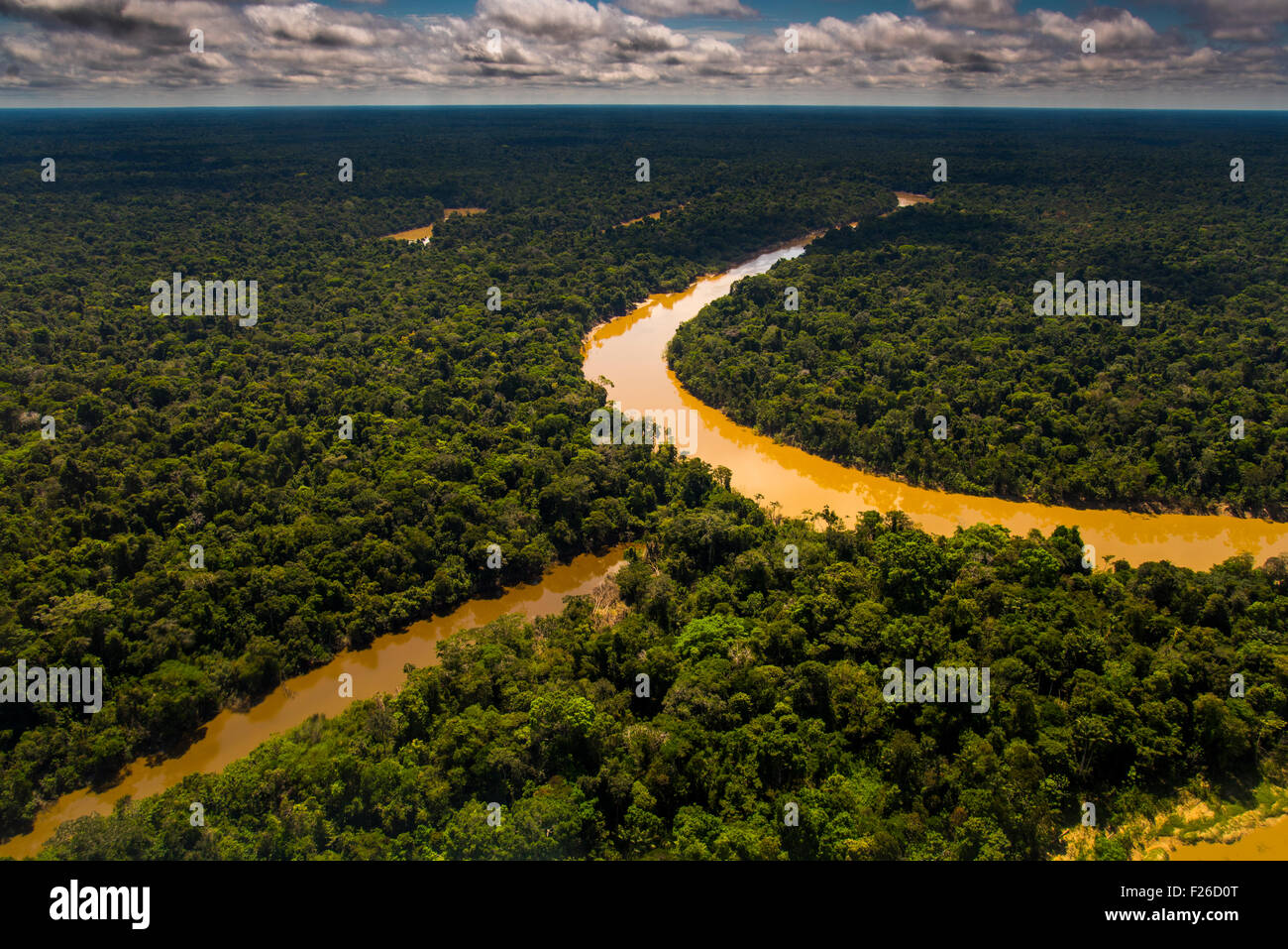 Rainforest aerial, Yavari-Mirin River, oxbow lake and primary forest, Amazon Region, Peru Stock Photo