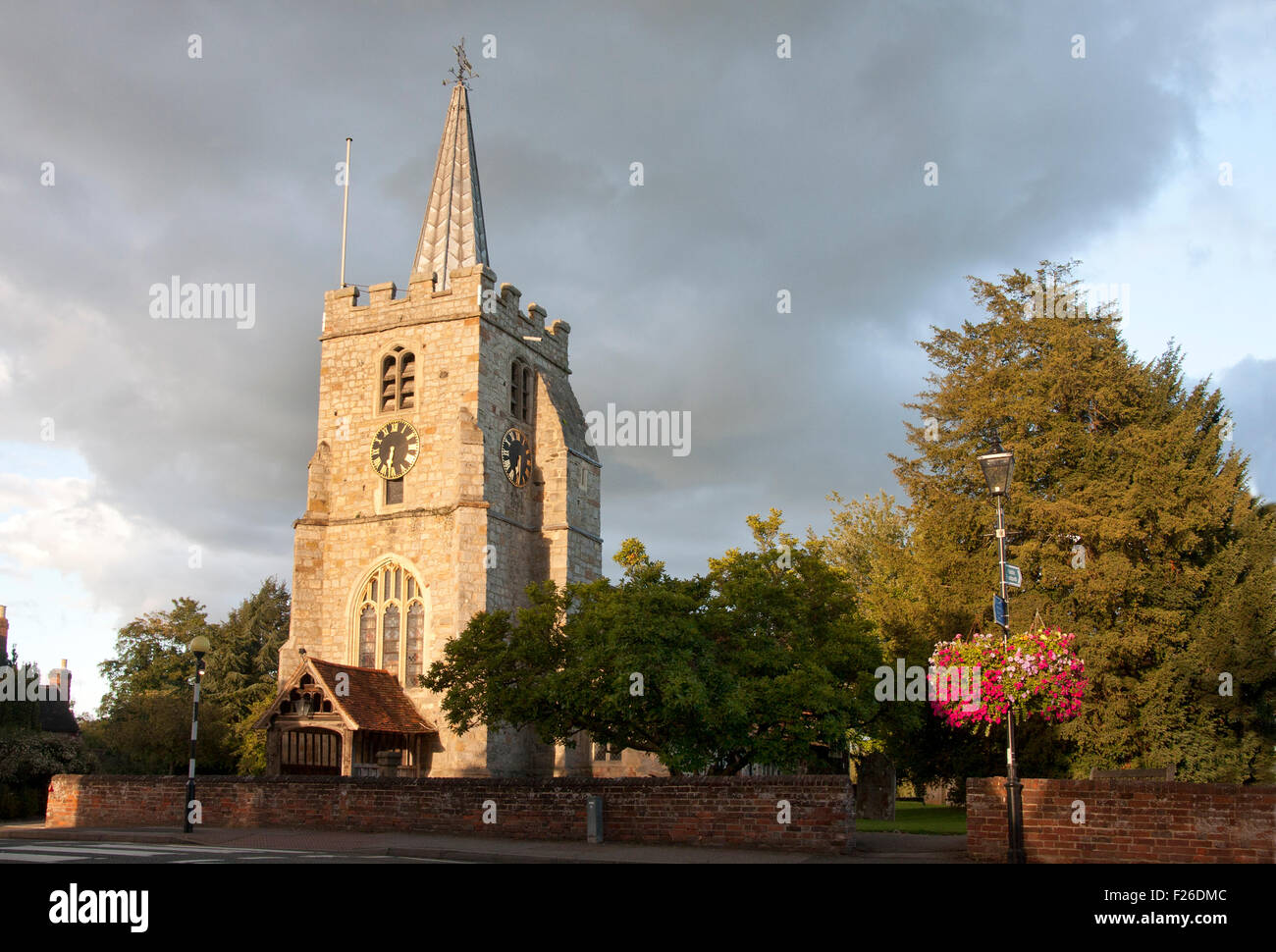 11th century Church of St Lawrence in the evening light, Chobham