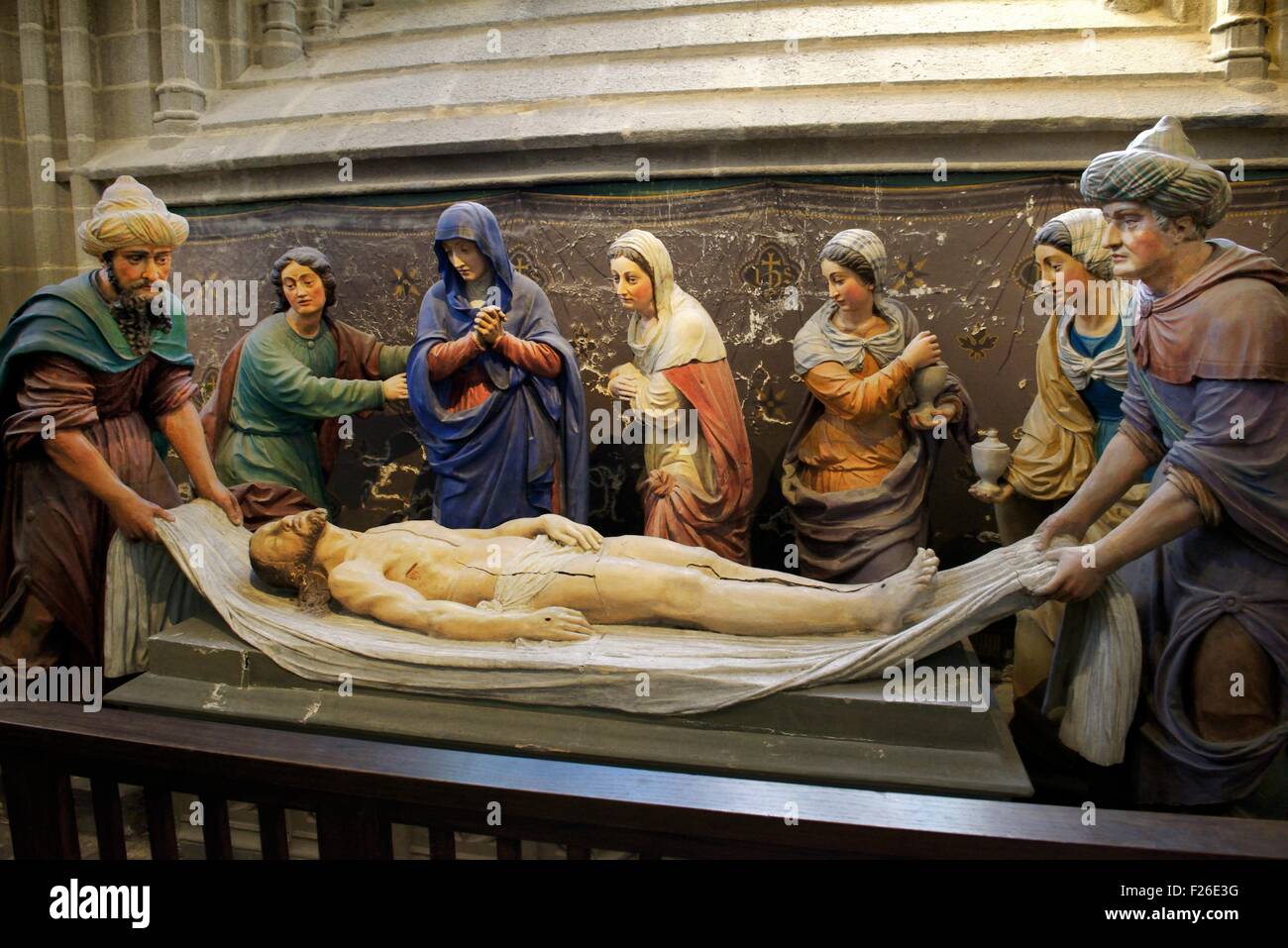 19 C Entombment of Christ tableau in Cathedral of Saint Corentin in the mediaeval city of Quimper, Finistere, Brittany, France Stock Photo