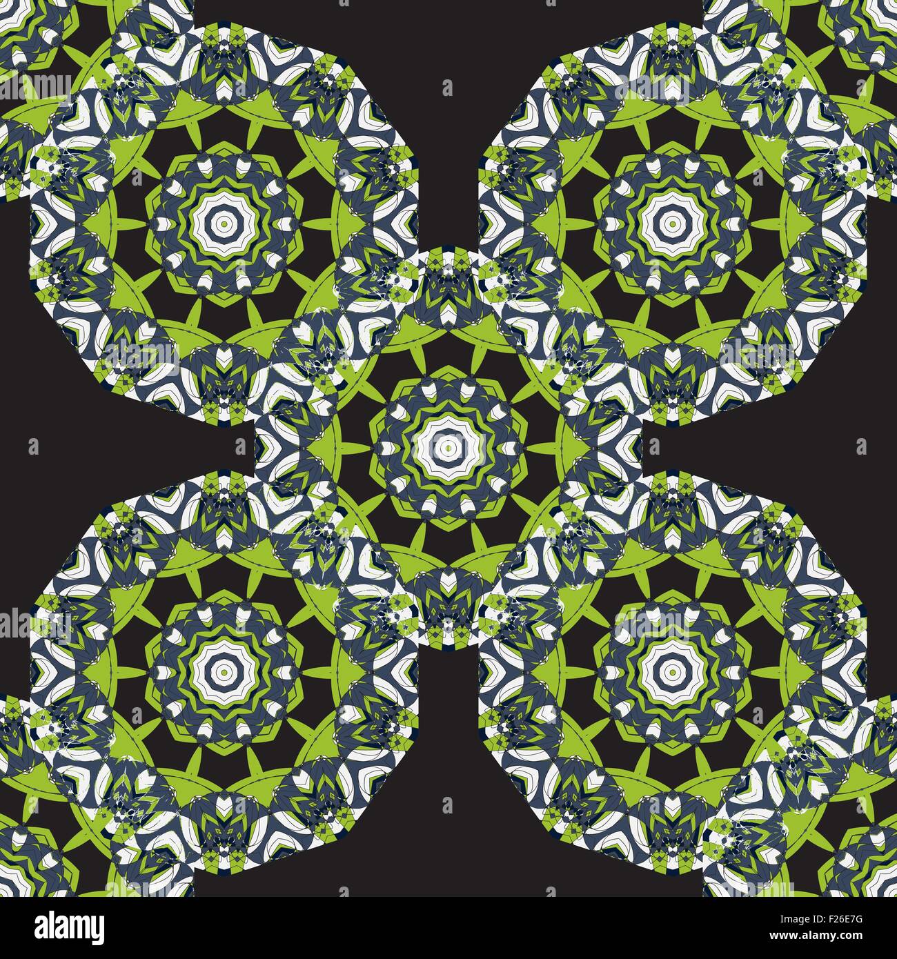 Green Seamless Round Mandala Wallpaper. Round frame Mandala. Circular