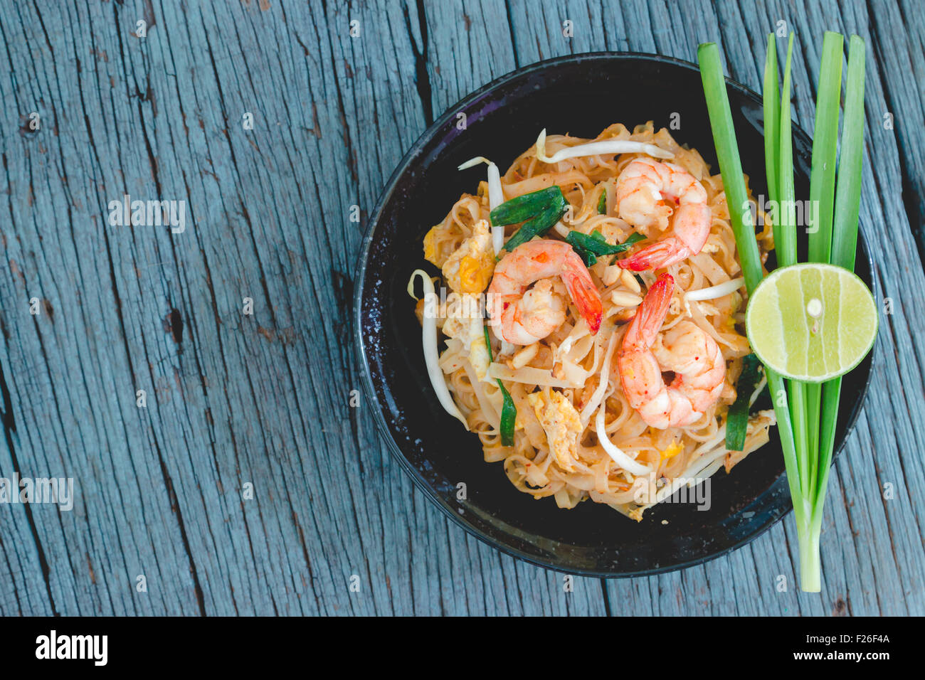 Thai Fried Noodles "Pad Thai" with shrimp and vegetables Stock Photo