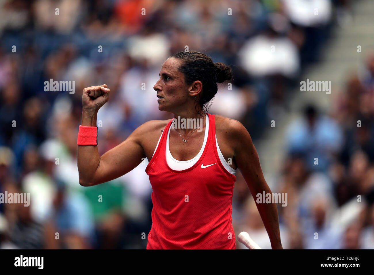 New York, USA. 12th Sep, 2015. Roberta Vinci of Italy during the women's final of the U.S. Open against countrywoman Flavia Penetta at Flushing Meadows, New York on the afternoon of September 12th, 2015.  Pennetta won the match 7-6 (7-4), 6-2 Credit:  Adam Stoltman/Alamy Live News Stock Photo