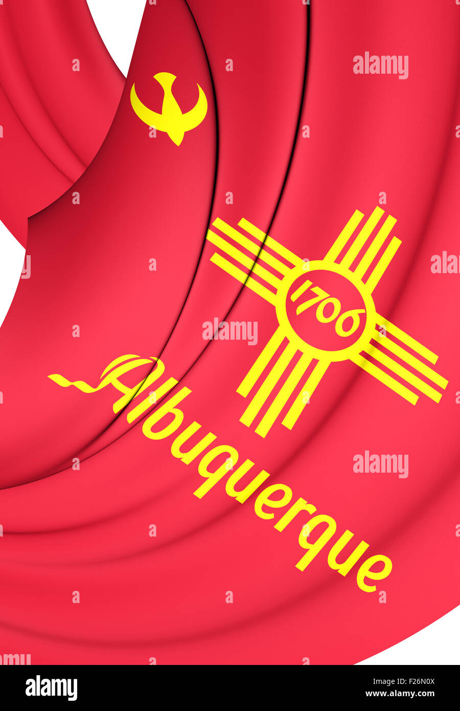 3D Flag of Albuquerque City, New Mexico. Close Up. Stock Photo