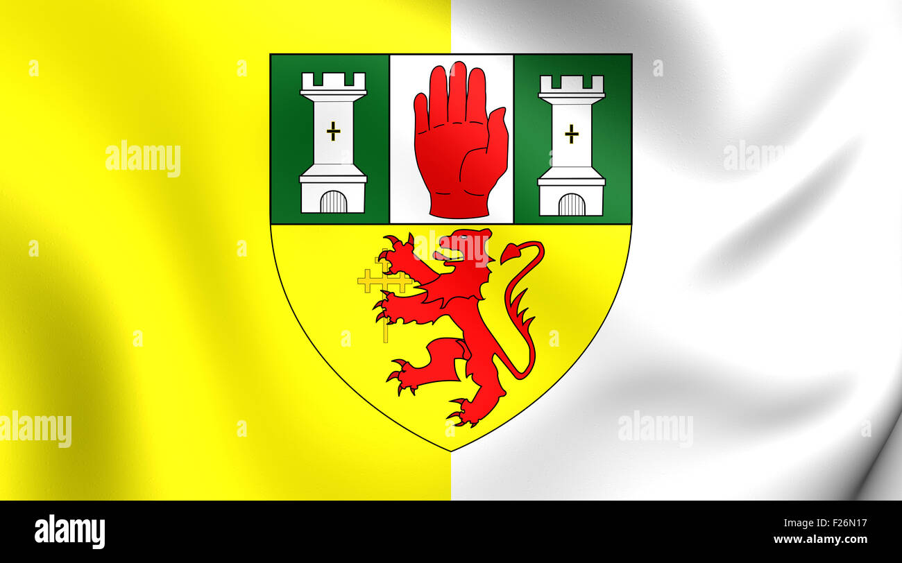 3D Flag of County Antrim, Northern Ireland. Close Up. Stock Photo