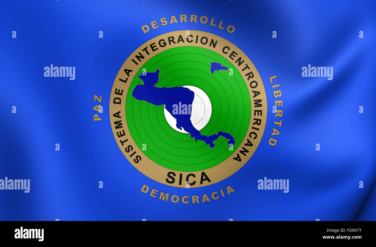 3D Flag of Central American Integration System. Close Up. Stock Photo