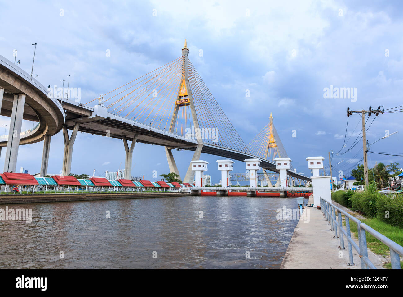 Bhumibol bridge over the Chao Phraya river in Bangkok, Thailand Stock Photo