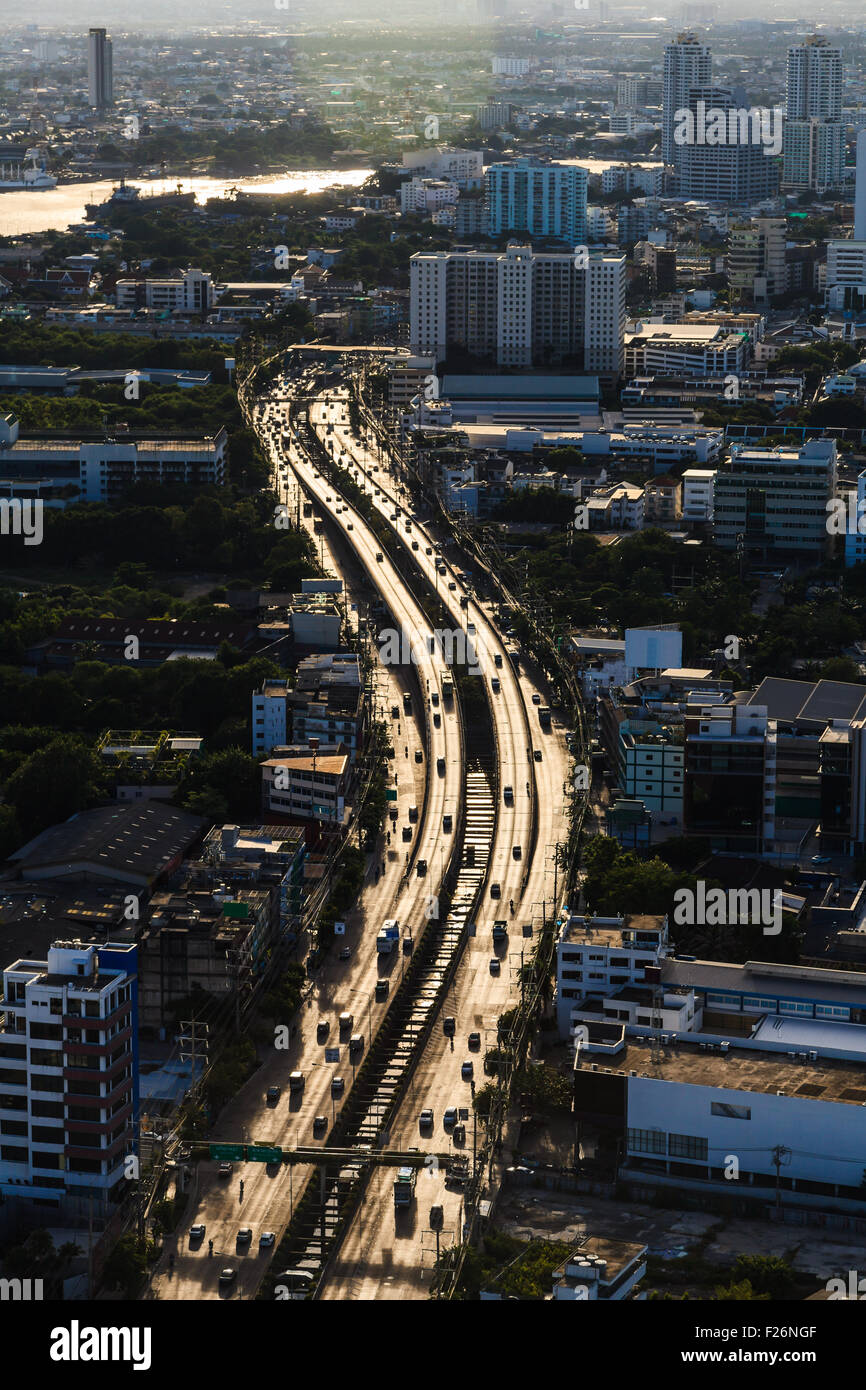 Aerial view of Bangkok in the evening Stock Photo