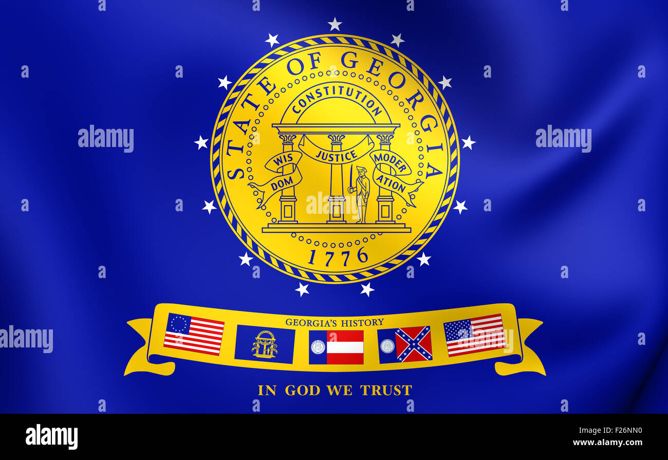 3D Flag of Georgia (2001-2003), USA. Close Up. Stock Photo