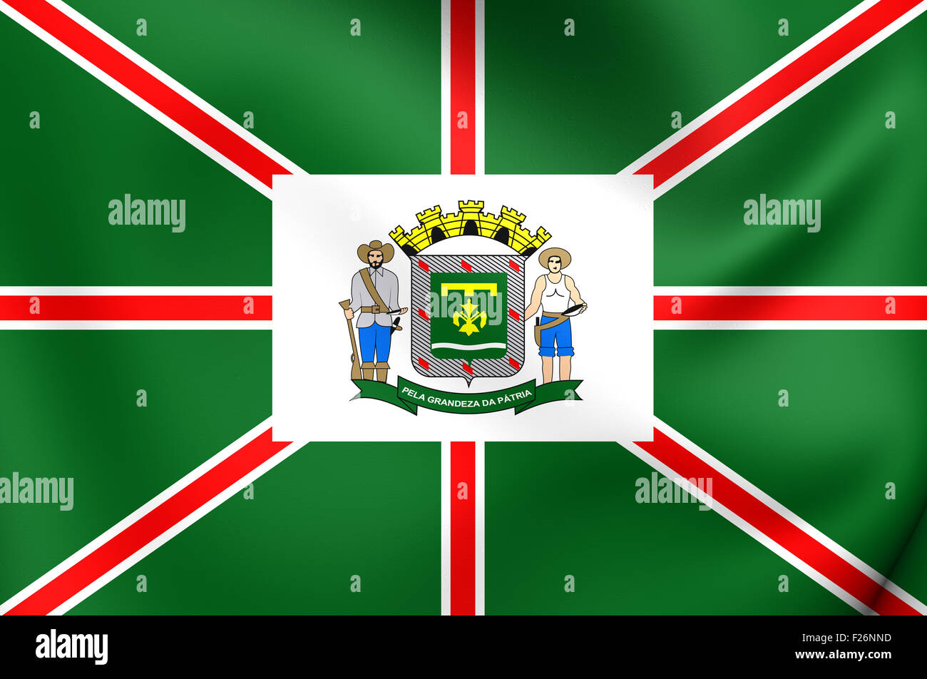 3D Flag of Goiania City, Brazil. Close Up. Stock Photo