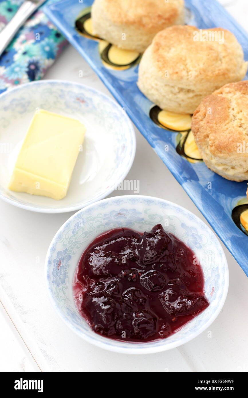 Scones with Jam and Butter Stock Photo Alamy
