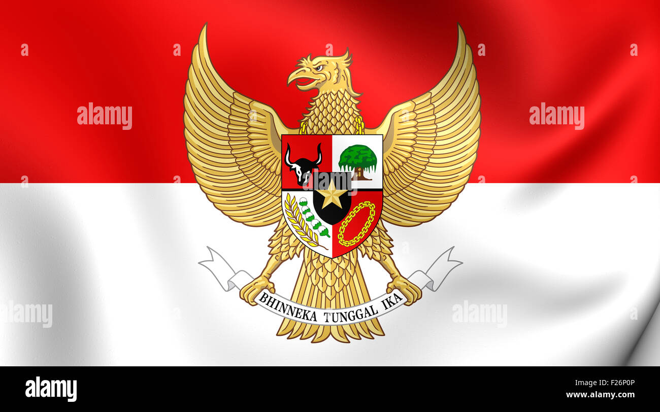 3D Flag of the Indonesia. Close Up. Stock Photo
