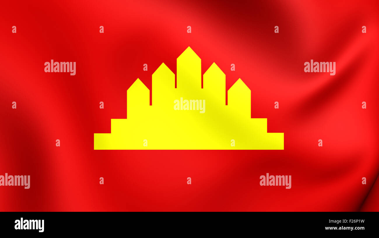 People's Republic of Kampuchea 3D Flag (19791989). Close Up Stock