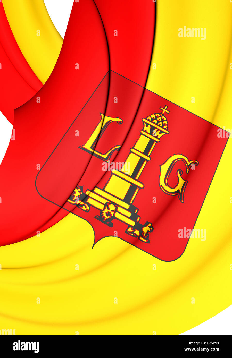 3D Flag of Liege City, Belgium. Close Up. Stock Photo