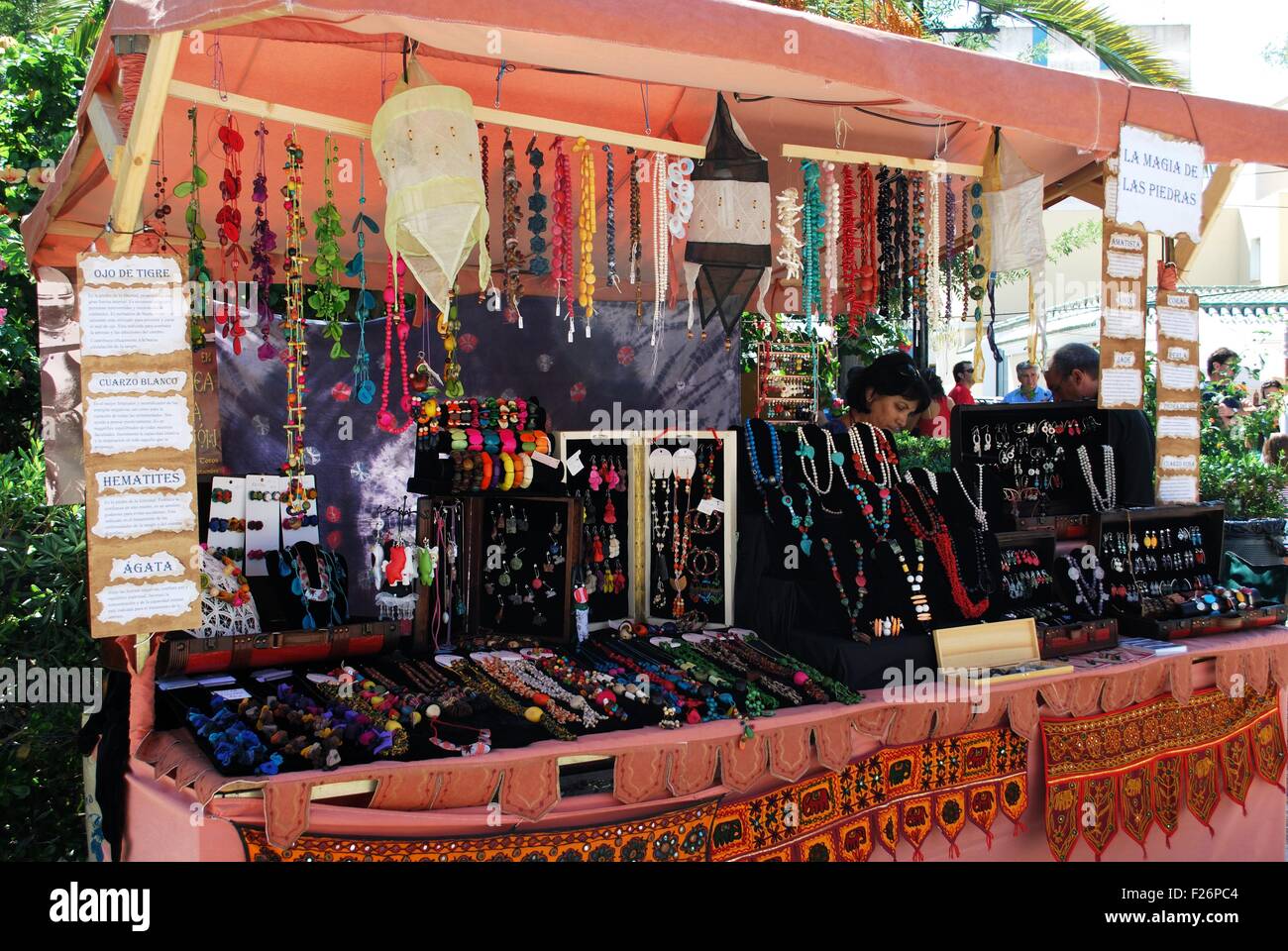 Magic stones and jewellery stall at the Medieval market, Barbate ...