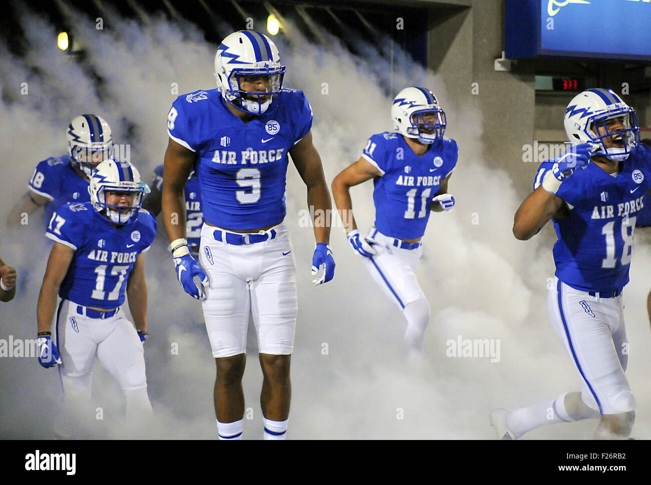 Colorado Springs, Colorado, USA. 12th Sep, 2015. Air Force Falcons enter the stadium prior to Mountain West Conference action between the San Jose State Spartans and the Air Force Academy Falcons at Falcon Stadium, U.S. Air Force Academy, Colorado Springs, Colorado. Air Force defeats San Jose State 37-16. © csm/Alamy Live News Stock Photo