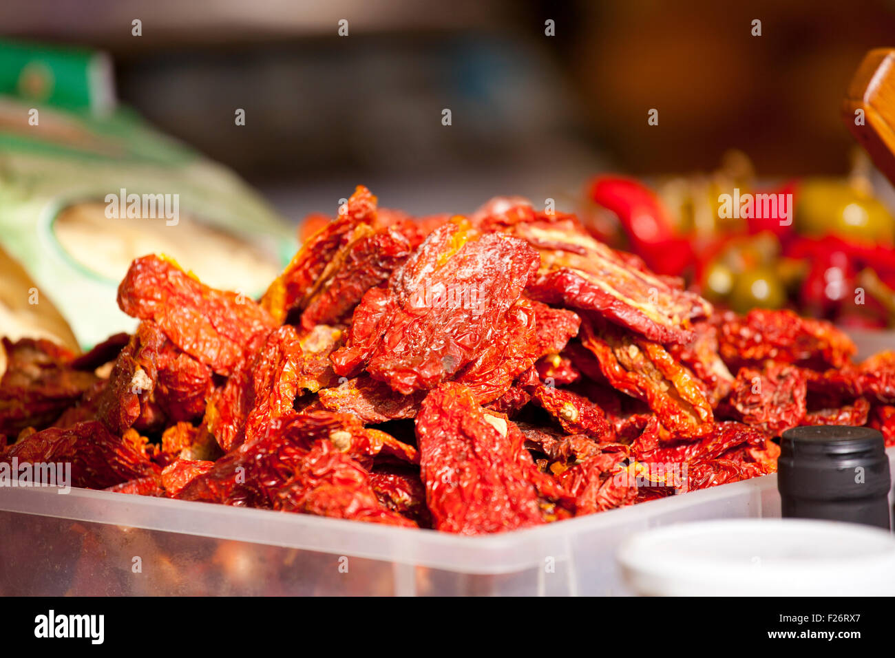 Dried tomatoes on plastic basket Stock Photo - Alamy
