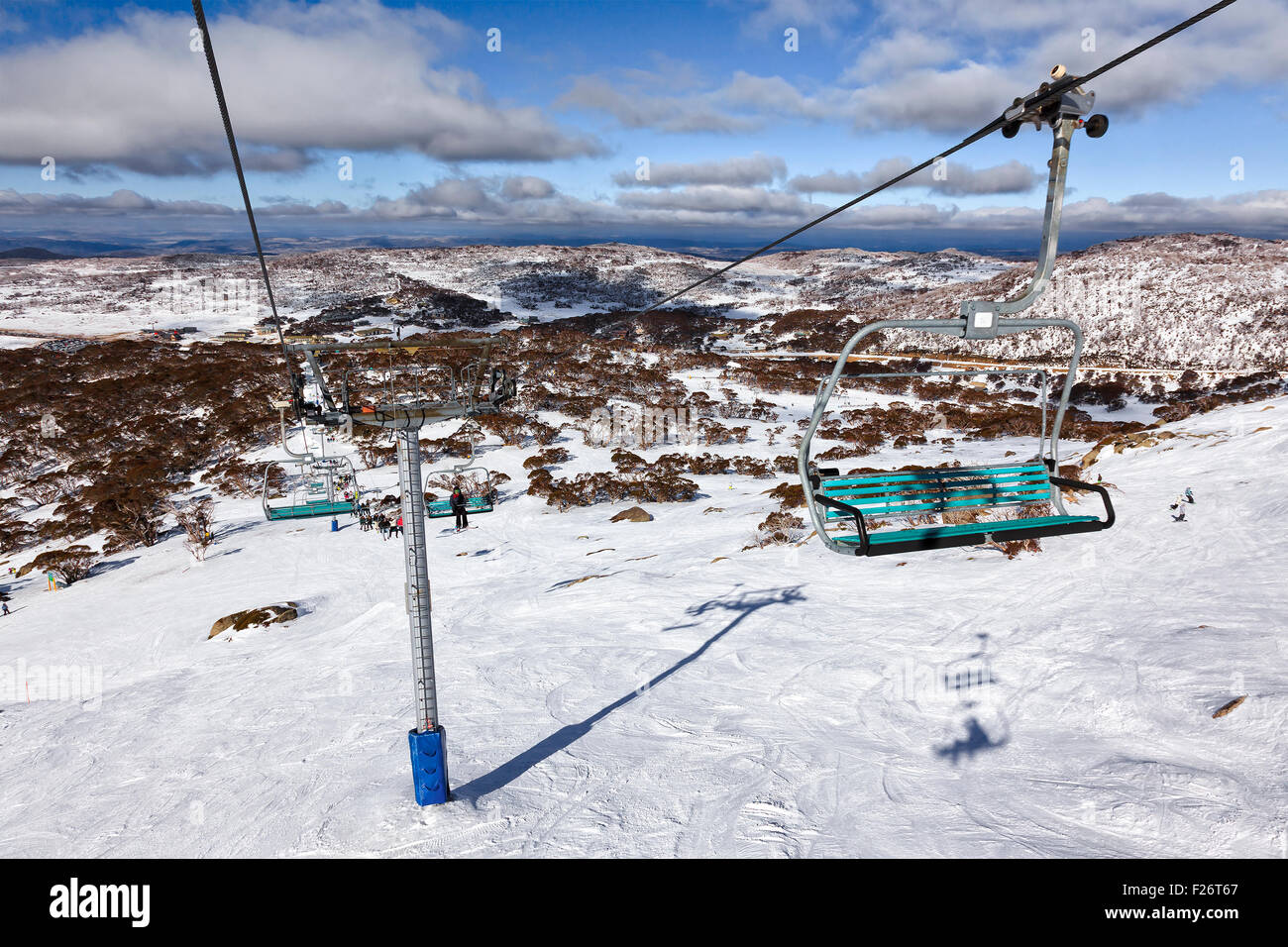 Elevated view on Perisher valley in Australian Snow Mountains skiing