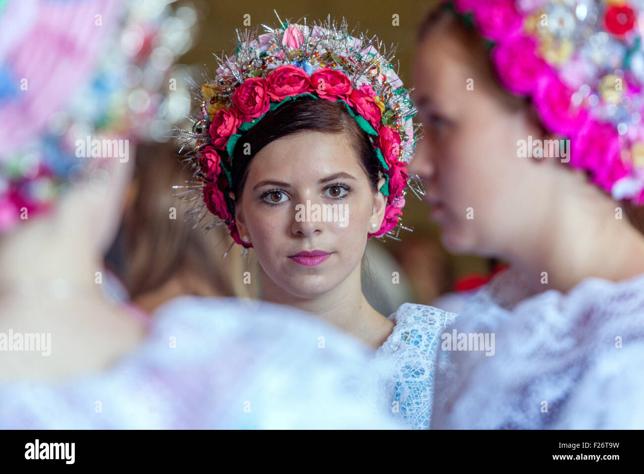 Europe women in traditional dress, Velke Pavlovice, South Moravia, Czech Republic, Europe Stock Photo