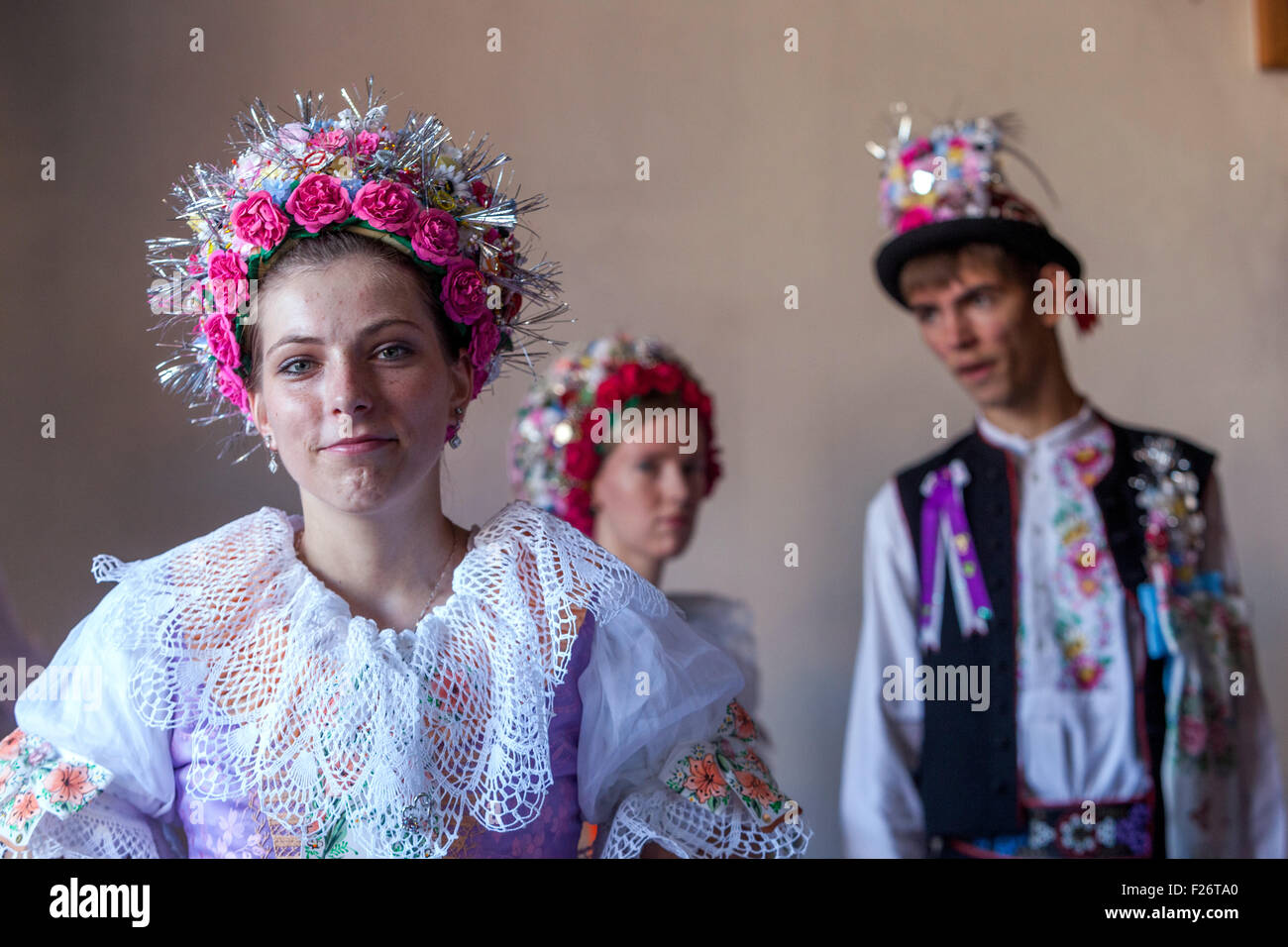 Woman in folk costume, Velke Pavlovice, South Moravia, Czech Republic, Europe Stock Photo