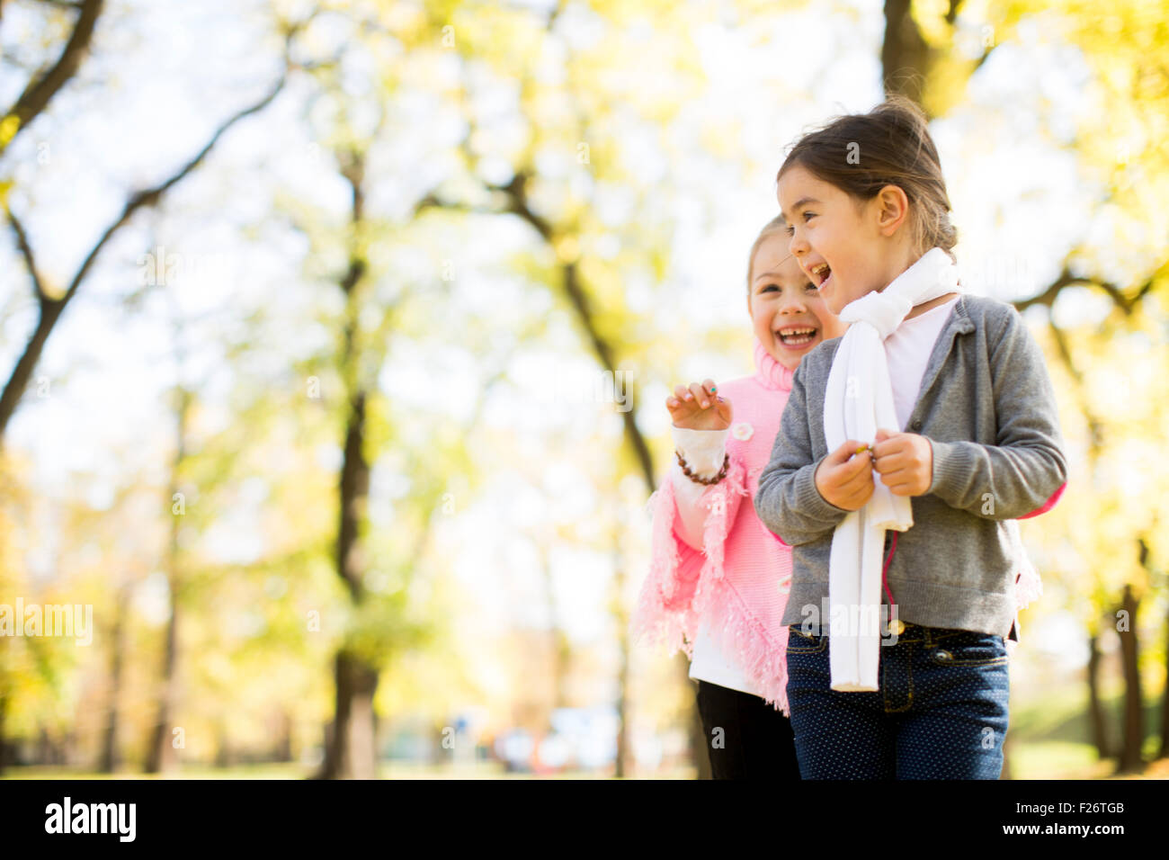 Two little girls at the autumn park Stock Photo - Alamy