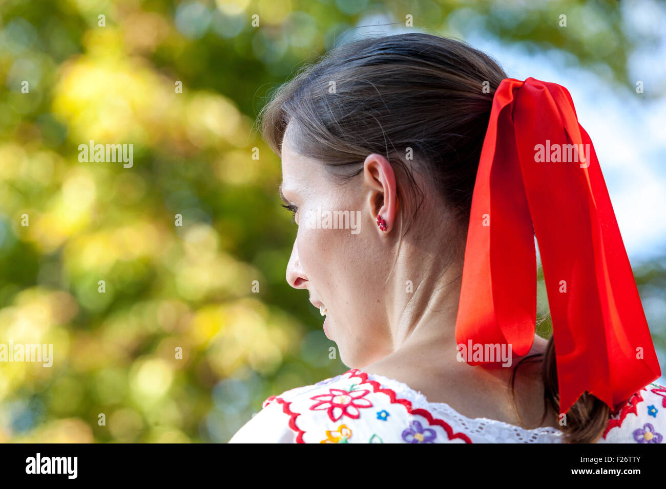 Woman in folk costume, Velke Pavlovice, South Moravia, Czech Republic, Europe Stock Photo