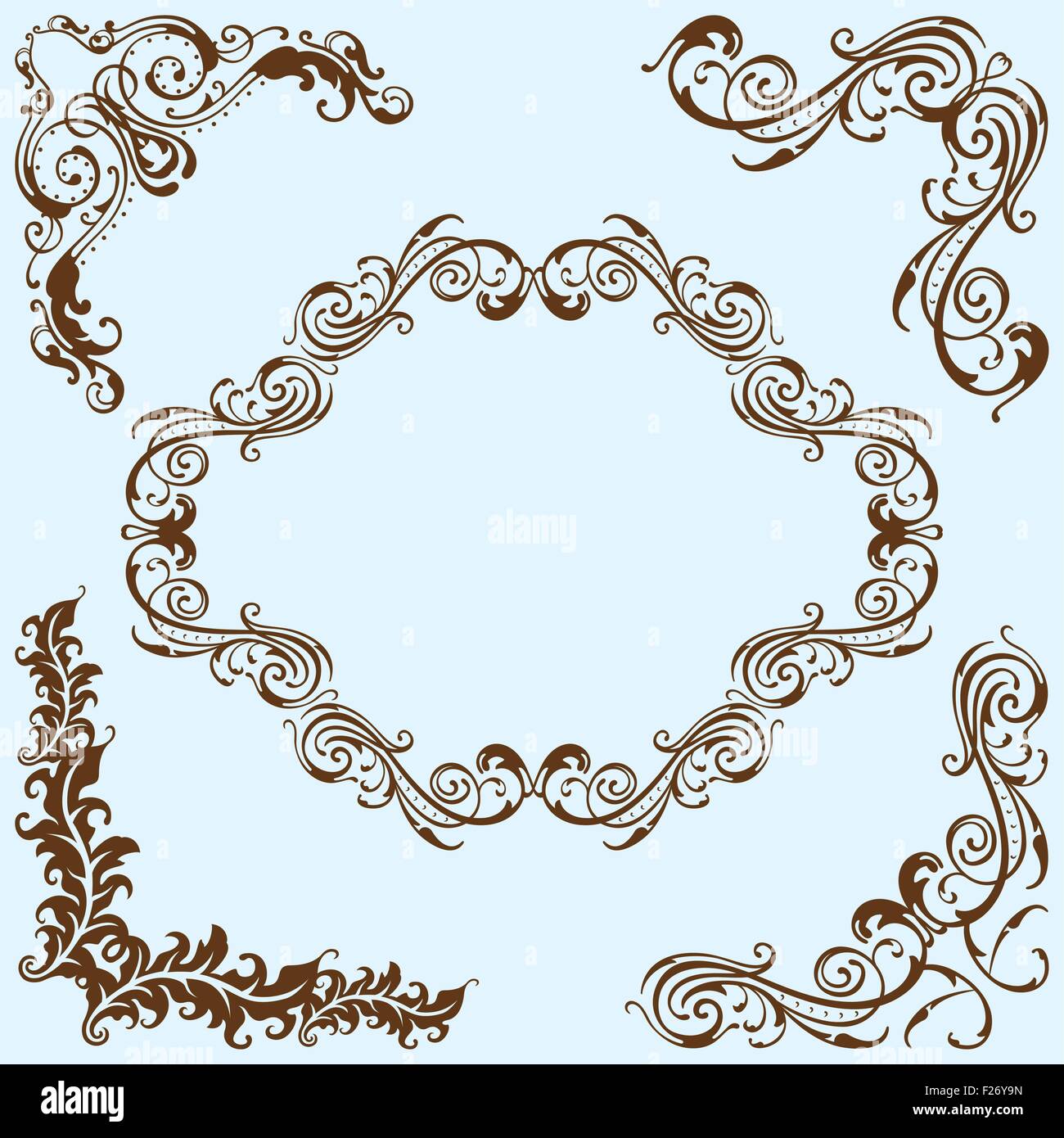 Swirl corner art set is on blue Stock Vector Image & Art - Alamy