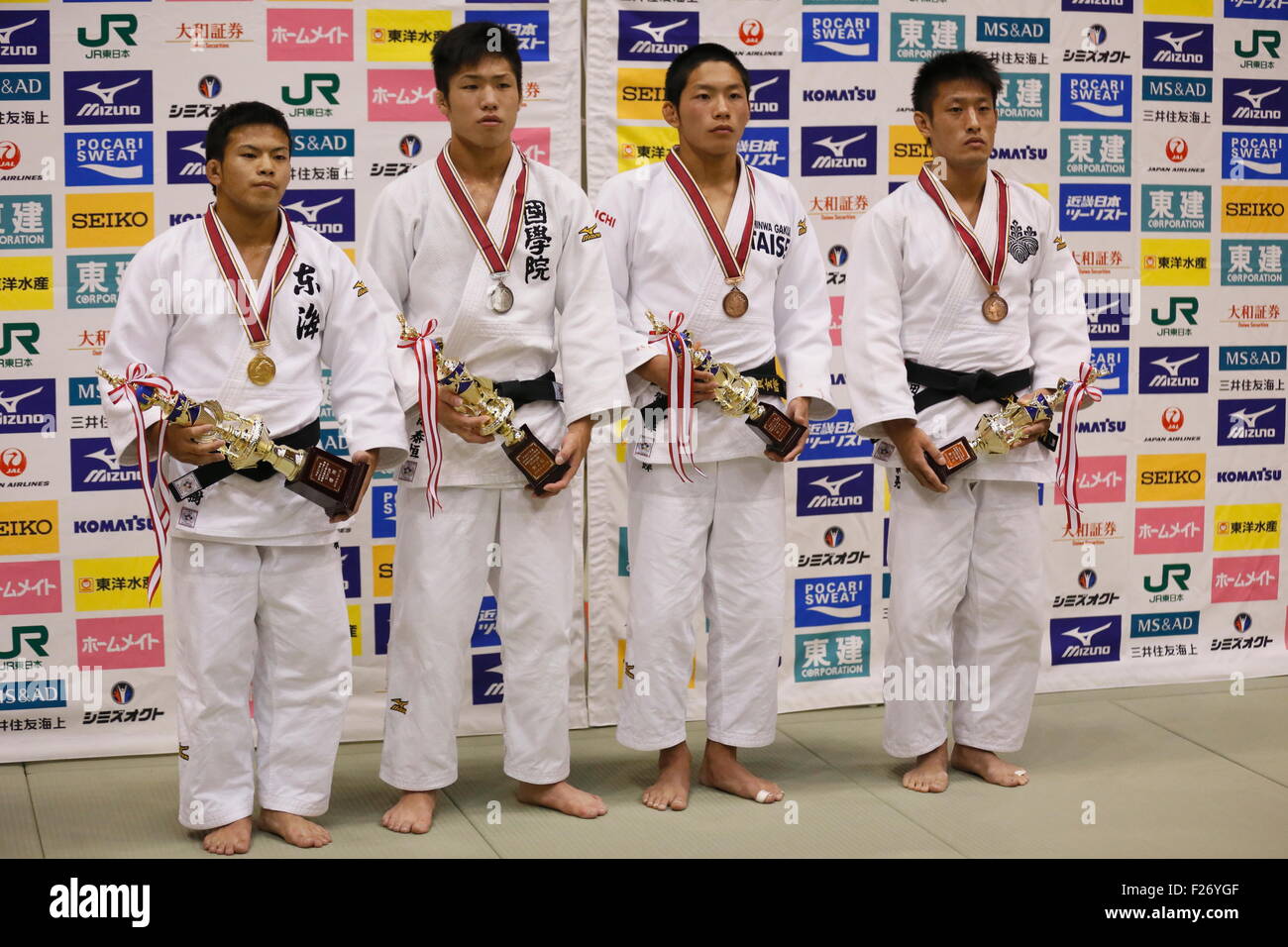 Saitama Japan 12th Sep 15 L R Ryuju Nagayama Taiko Fujisaka Genki Koga Takaaki Tanaka Judo All Japan Juior Judo Championships Men S 60kg Award Ceremony At Saitama Kenritsu