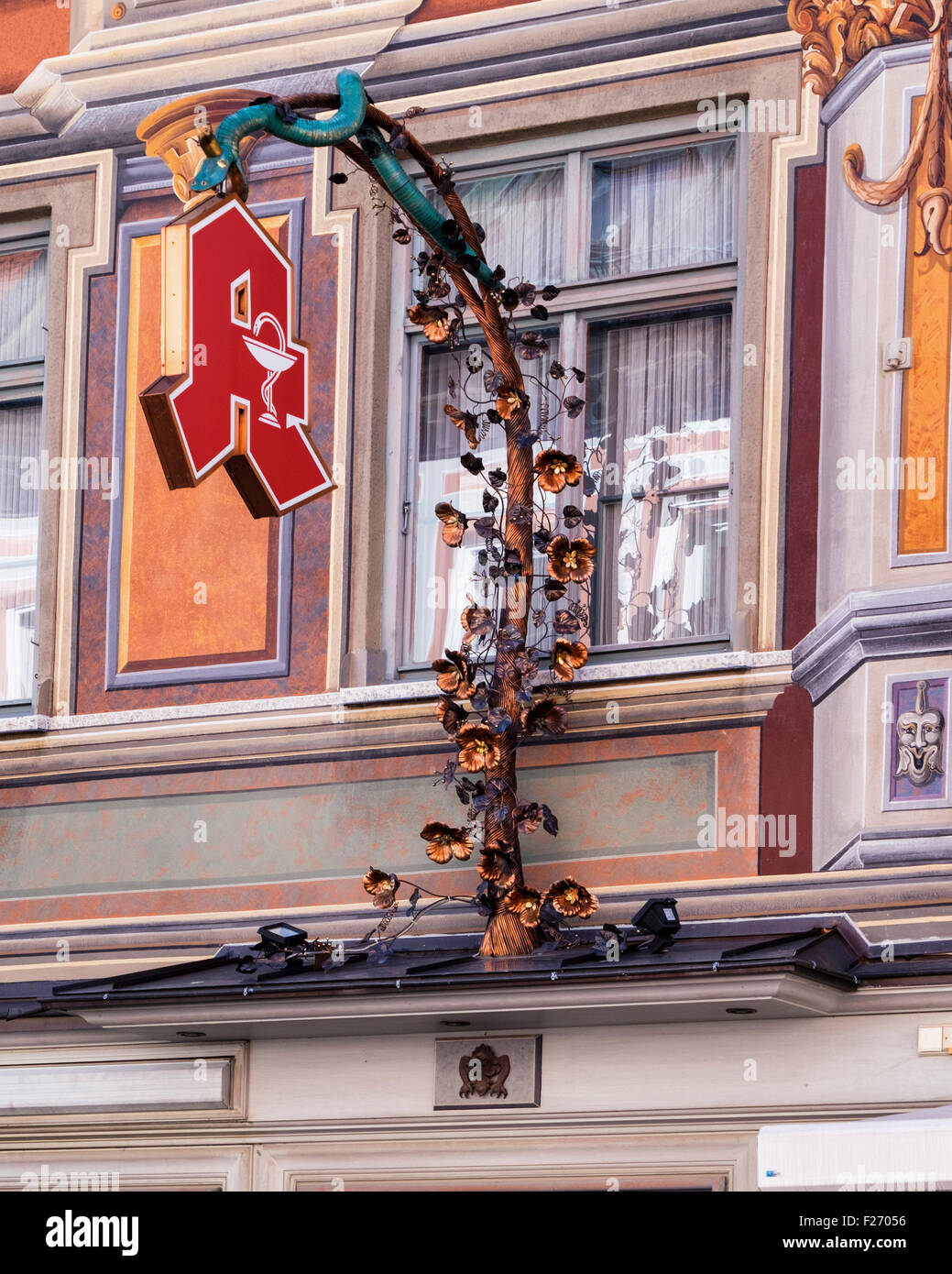 Stadt-Apotheke, Historic City Pharmacy decorative sign. Füssen Town, Ostallgaü, Bavaria, Germany Stock Photo