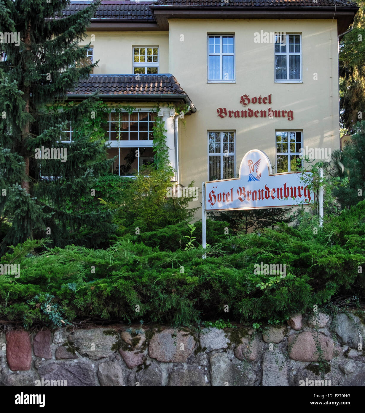 Hotel Brandenburg for tourist accommodation at Großer Stechlinsee, Lake Stechlin resort, Brandenburg, Germany. Stock Photo