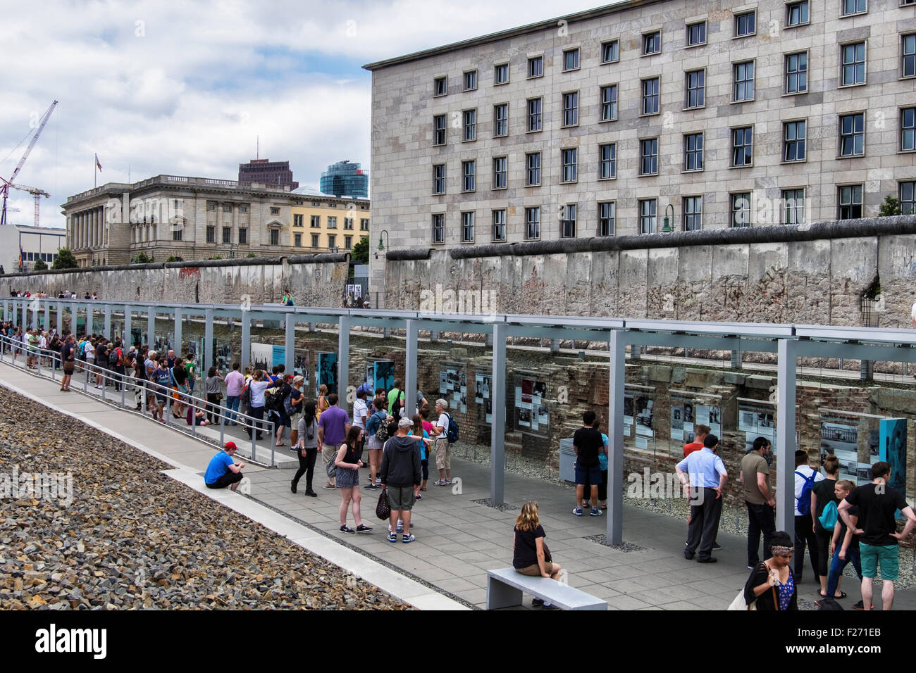 Berlin. Tourists visit Topography of Terror indoor and outdoor museum