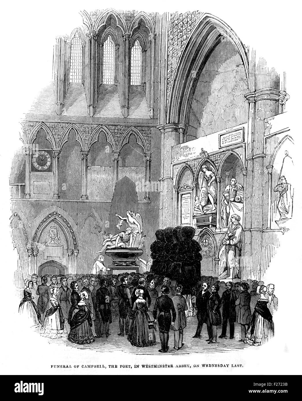 Funeral of Scottish Poet Thomas Campbell 27 July 1777 - 15 June 1844; lIllustrated London News July 1844; Black and White Stock Photo