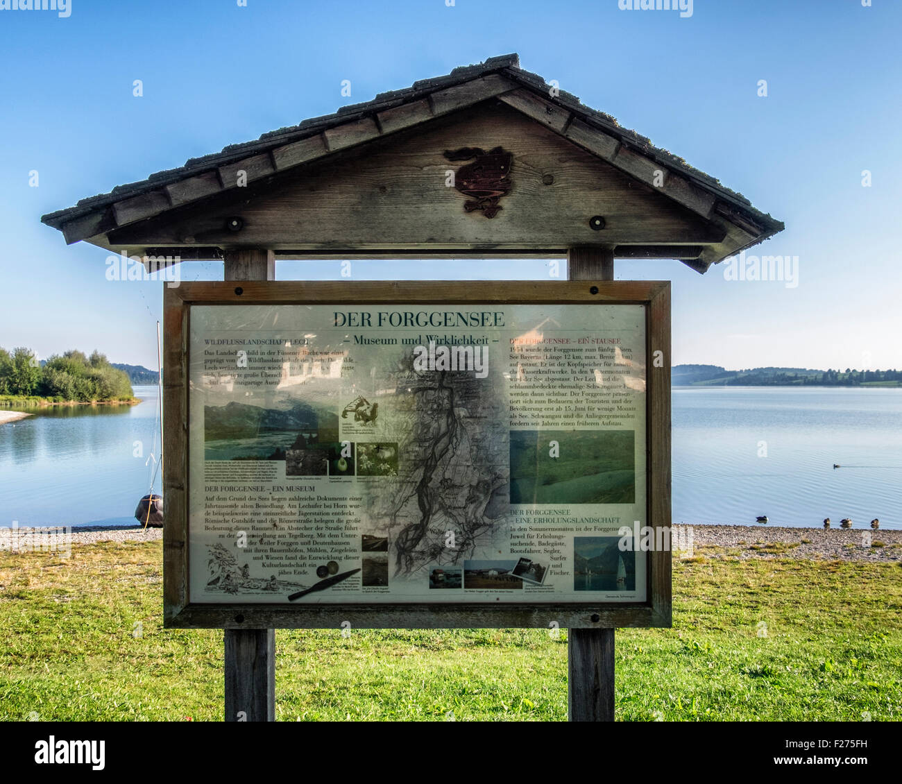Forggensee lake information board, Bavaria Germany Stock Photo