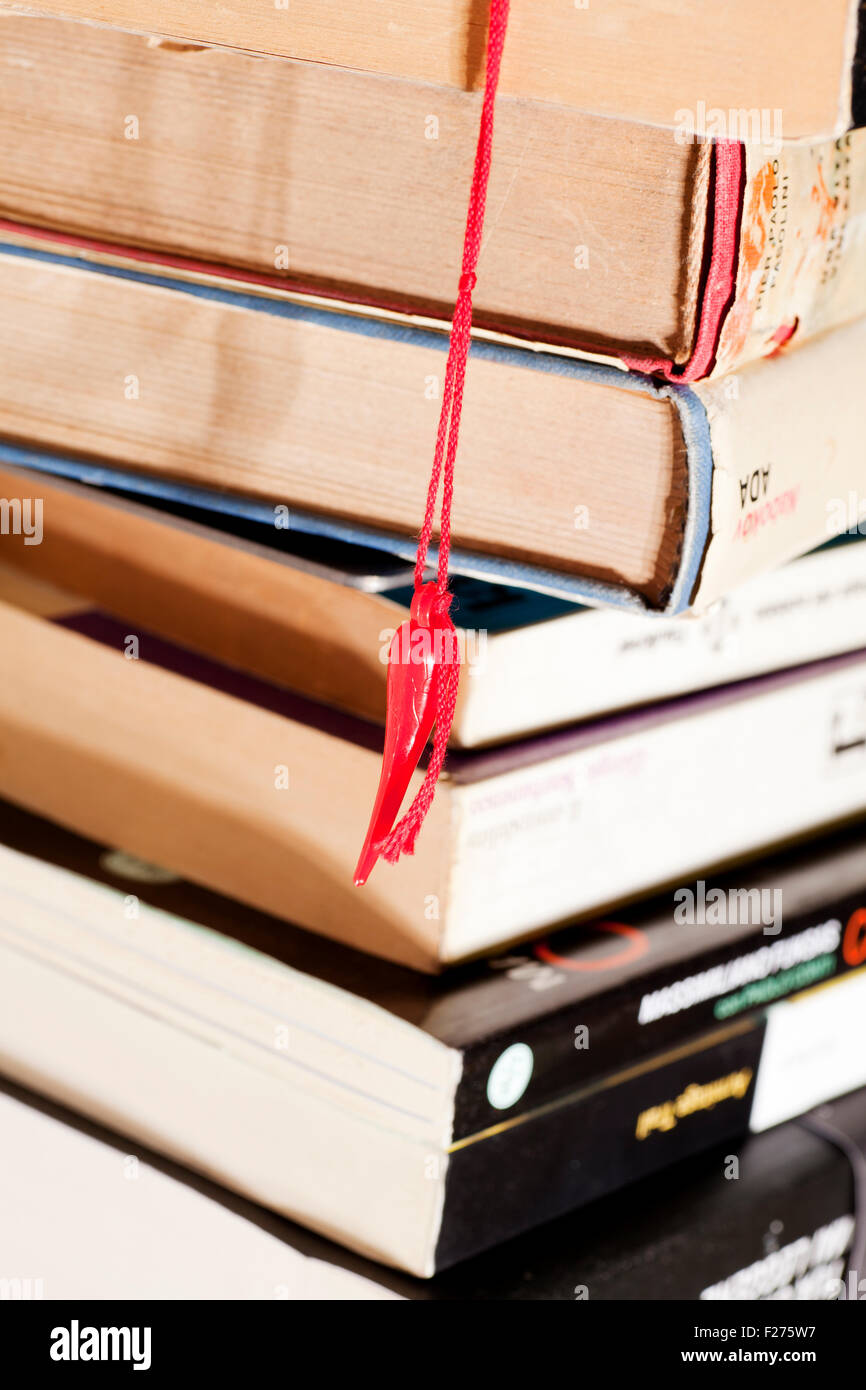 Red hot chili pepper, lucky rabbit's foot bookmark for books Stock Photo