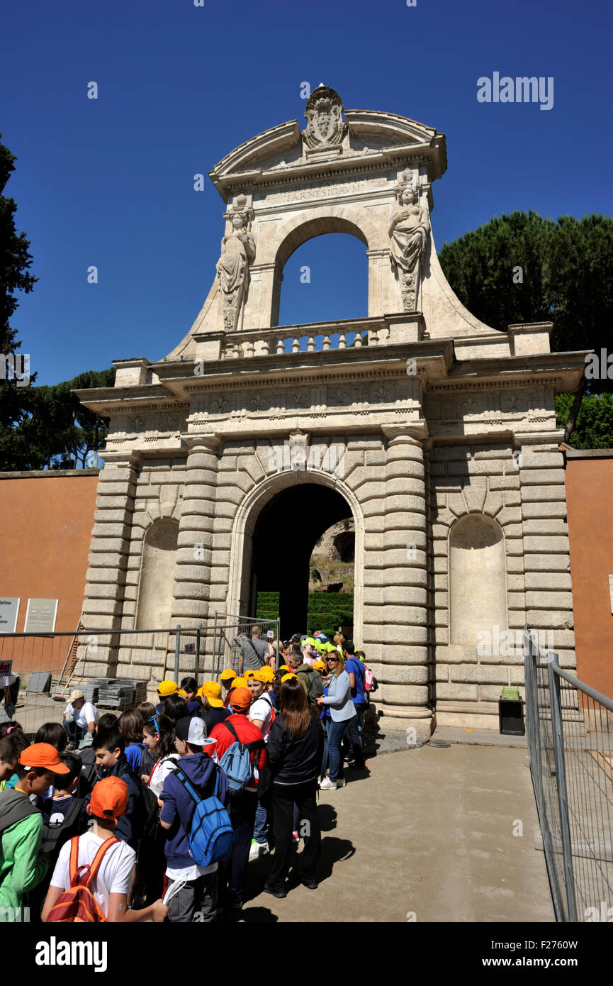 italy, rome, palatine hill, main entrance gate, school group Stock Photo