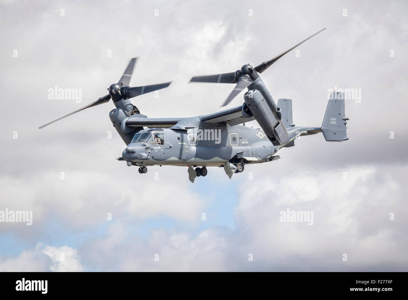 Bell Boeing CV-22 Osprey tiltrotor military transport aircraft being demonstrated at RIAT 2015, at Fairford, Gloucestershire. Stock Photo