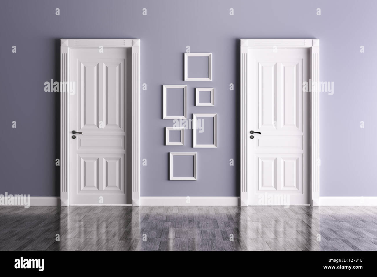 Interior of a room with two classic doors and frames Stock Photo