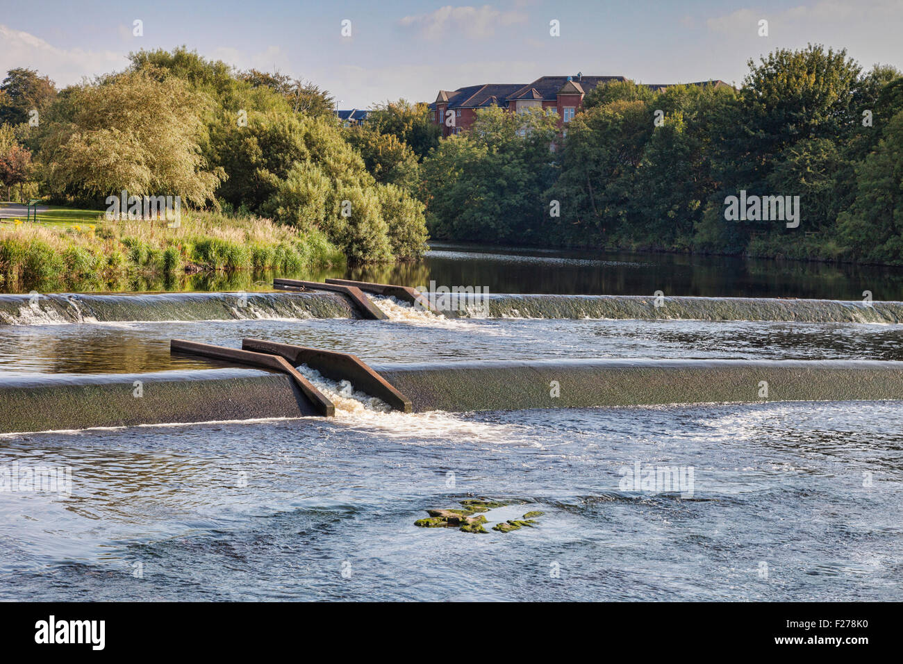 Salmon ladder on the weir on the River at Ayr, South Ayrshire, Scotland. Stock Photo