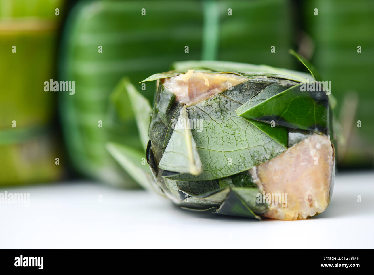 marinated sour pork with gooseberry leaves Stock Photo